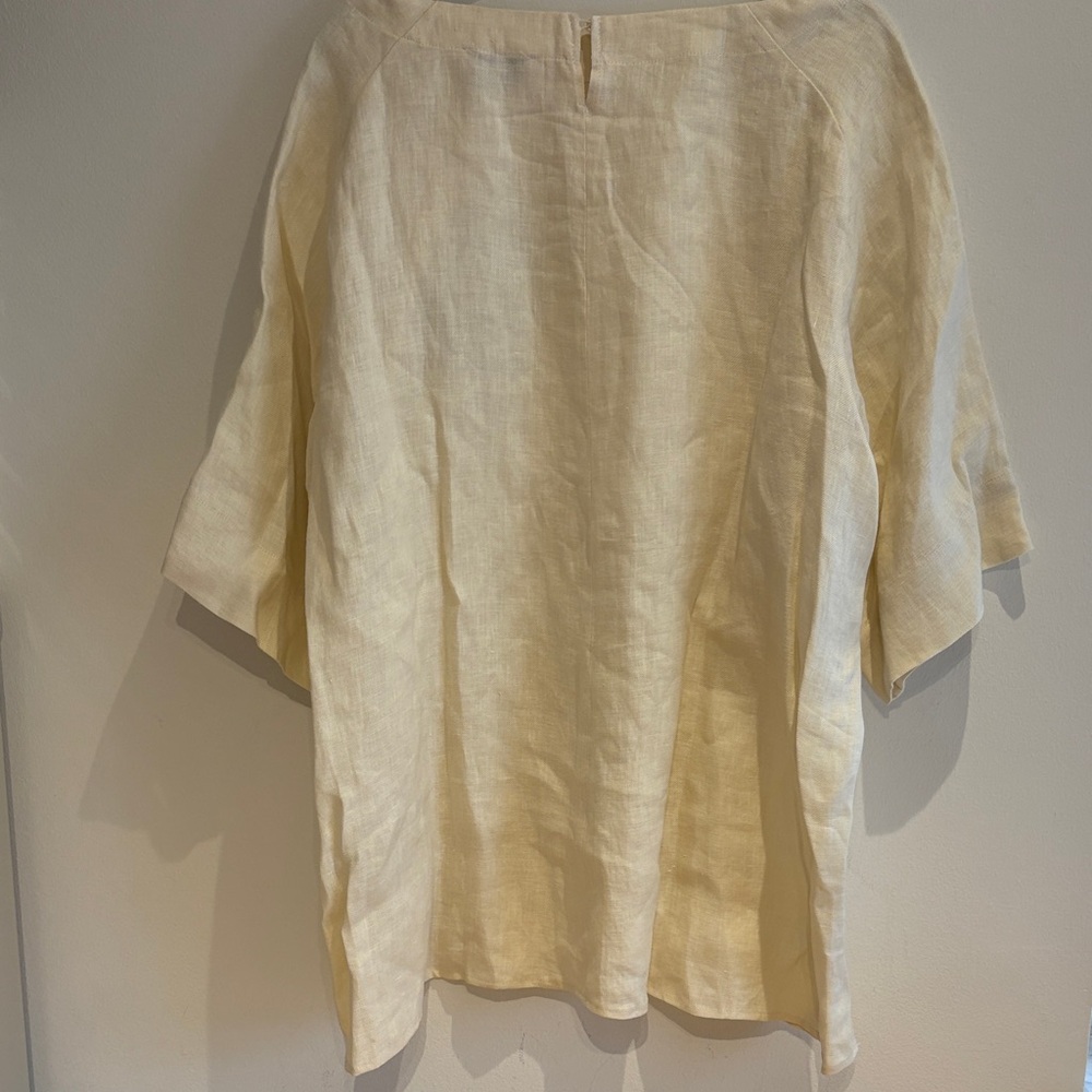 Marina Rinaldi Cream Linen Button-Back Casual Blouse - Picture 3 of 9
